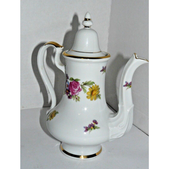 Rare Floral Gold Trim Coffee Chocolate Tea Pot Server Pitcher Crossed Sword Arow - Picture 1 of 6